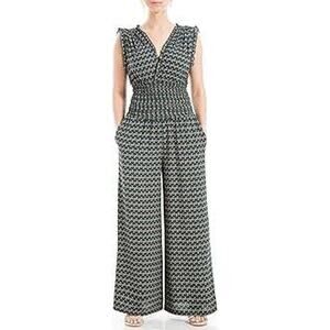 Max Studio Womens Wide Leg Jumpsuit Smocked Waist Sleeveless V Neck New Size M